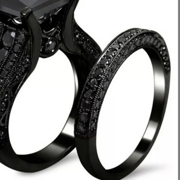 Women’s Princess Cut Lab Created Black Sapphire Set Ring and Band  various NWT - Picture 5 of 5